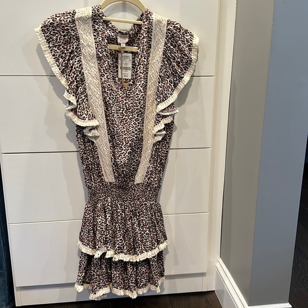 surf Gypsy leopard smocked mini dress med NWT